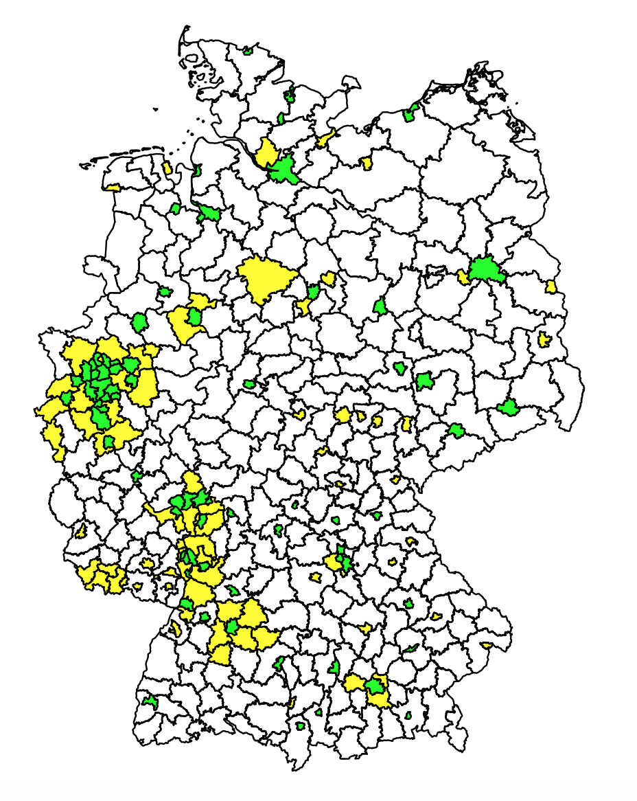 Map where half of Germany lives