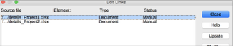 LibreOffice links dialog with two sheets linked